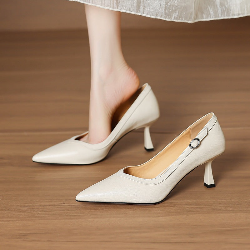 Women's Stiletto High Sheepskin Pointed Toe Low-cut Plus Heels