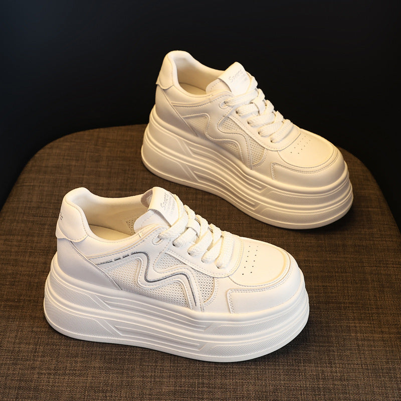 Women's Thick Bottom Height Increasing Insole White Spring Muffin Sports Casual Shoes