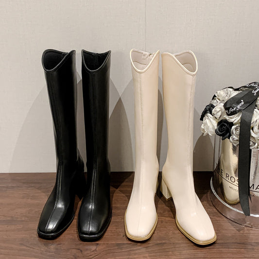 Women's Small Size Chunky Long Square Toe High Fashion Heels