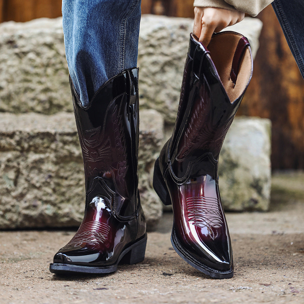 Women's & Men's Retro Cowboy Embroidered High Knee-high Men's Martin Boots