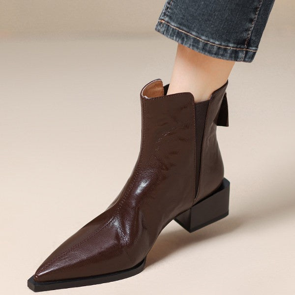 Women's Black Short Thick Thin Retro Martin Women's Leather Boots