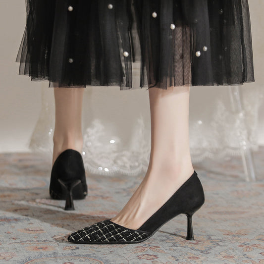 Women's Elegant Black High Spring Stiletto Frosted French Style Classic Heels
