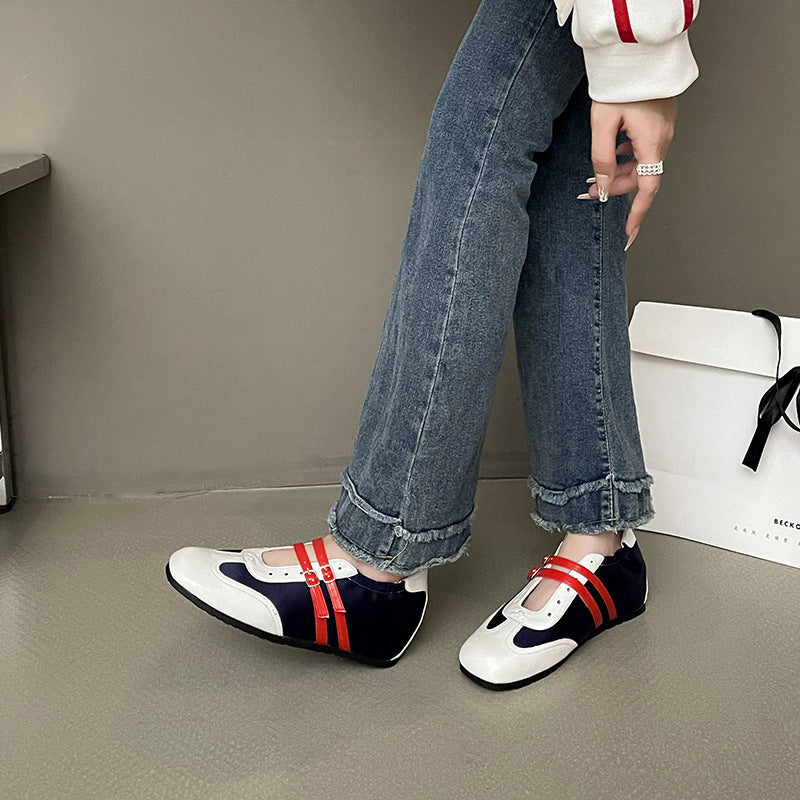 Women's Hollow Frosted German Training Retro Color Matching Flat Women's Sports Shoes