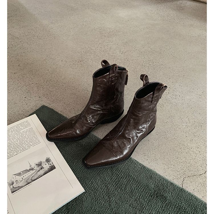 Women's London Holiday Fashionable Pointed Toe V-shaped Mouth Slimming Women's Leather Boots