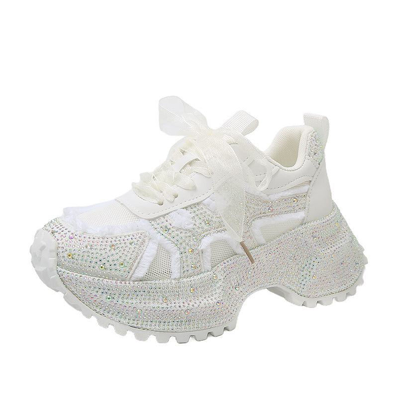 Women's Platform Dad Fashionable Summer Breathable Rhinestone Full Diamond Fried Women's Sports Shoes
