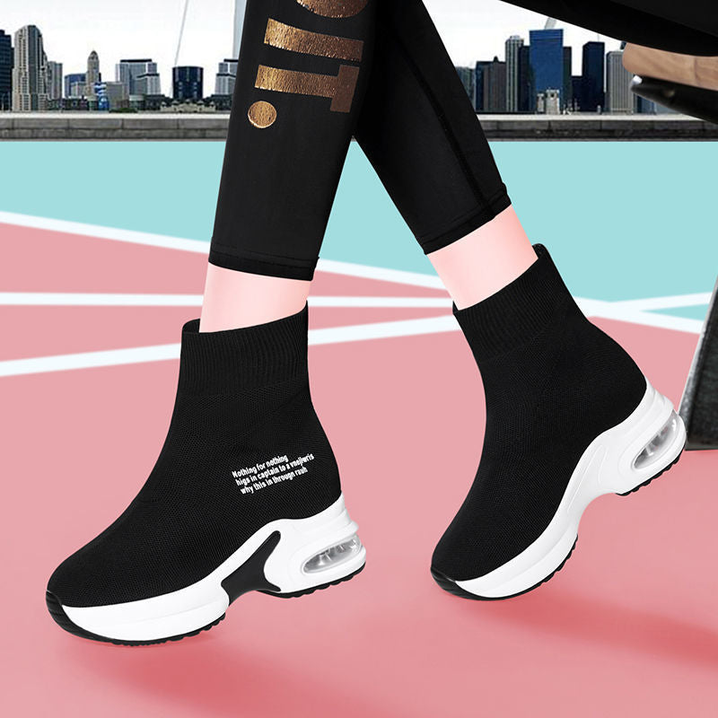 Women's Stretch Sock Single Short Height Increasing Insole Women's Leather Boots