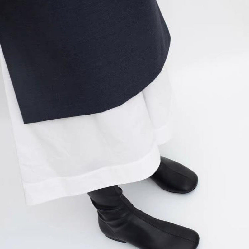 Women's Fashion Square Toe Booties Elastic Pleated Soft Women's Leather Boots
