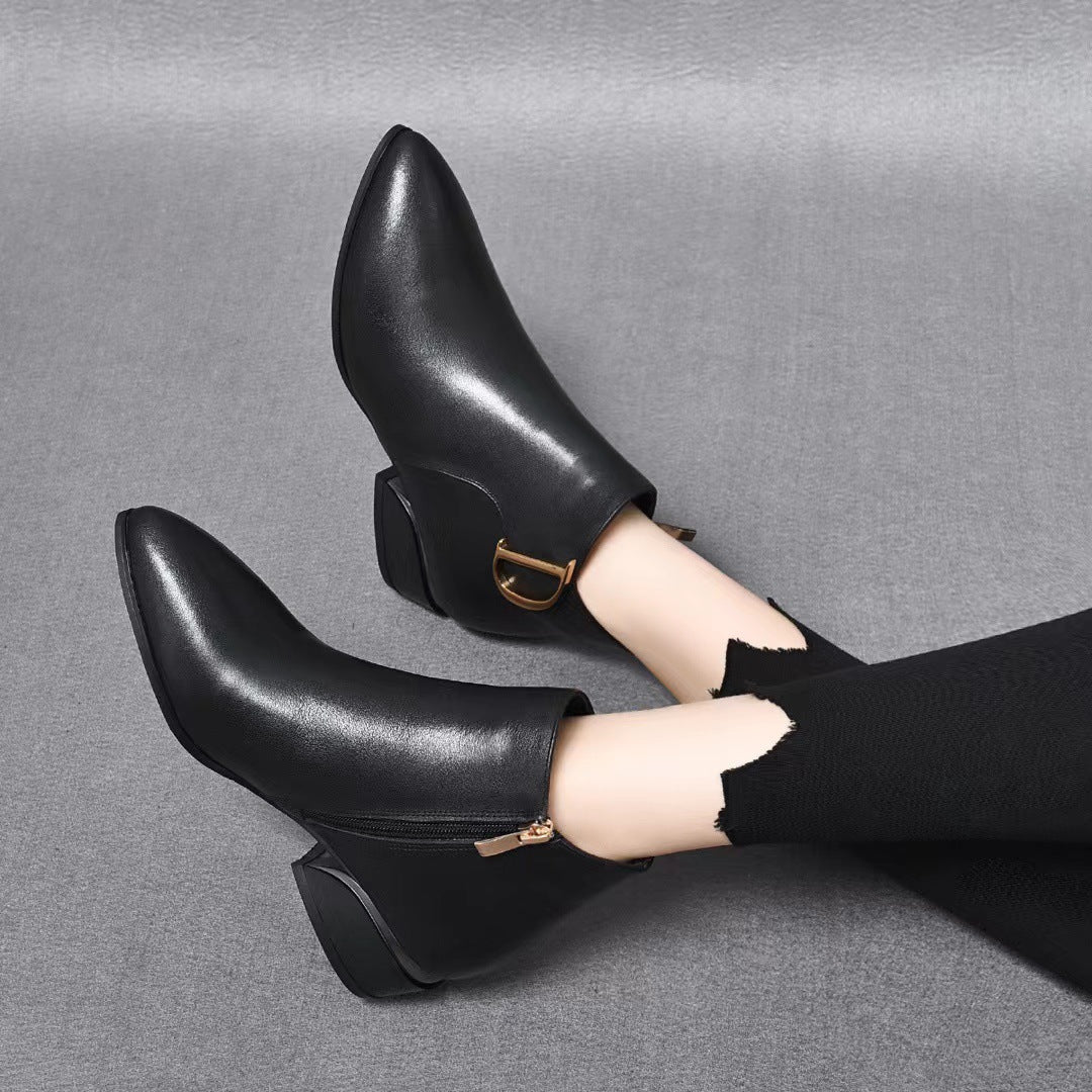 Women's Mid Booties Frosted Sheepskin Fleece-lined Thick Boots