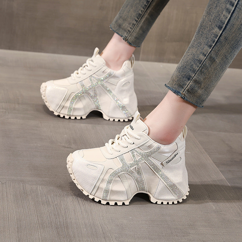 Women's Bottom Height Increasing Insole Fashion Rhinestone Dad Casual Shoes