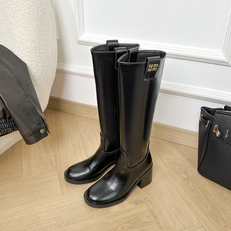 Women's Motorcycle Knight High Platform Tube Round Boots