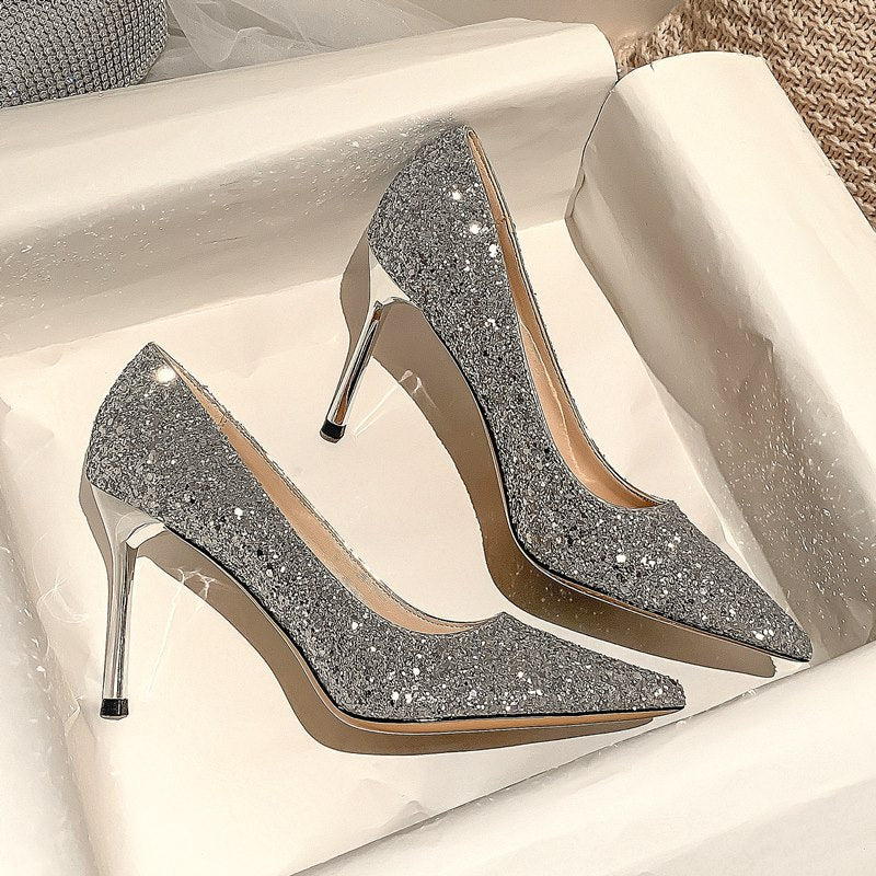 Women's Wedding Bride Winter Sier Main Dress Crystal High Stiletto Bridesmaid Women's Fashion Shoes