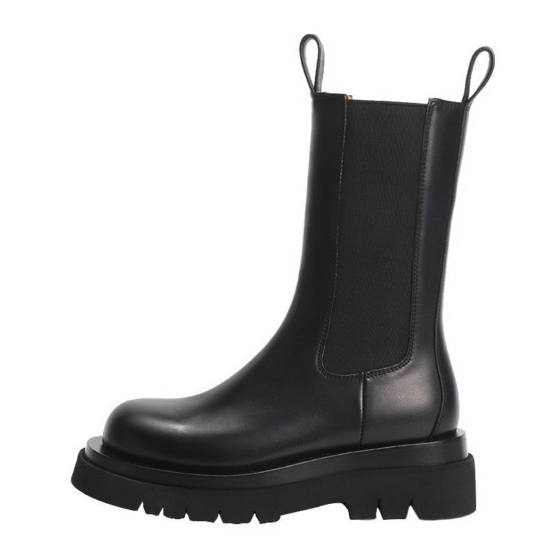 Women's Elevator Martin British Style Smoke Pipe Thick Women's Leather Boots