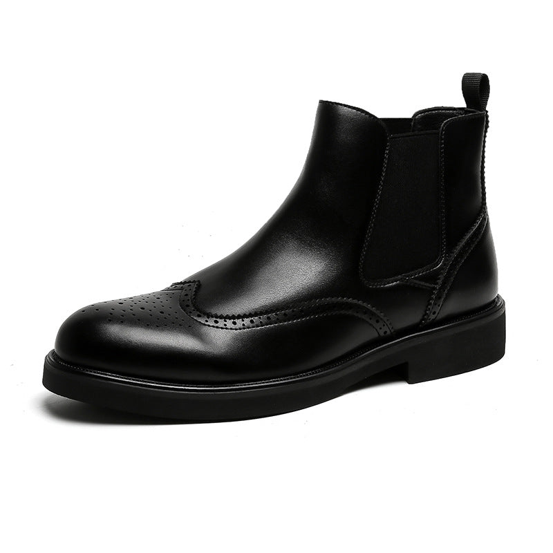 Men's Chelsea British Smoke Pipe Ankle Brogue Business Men's Leather Boots