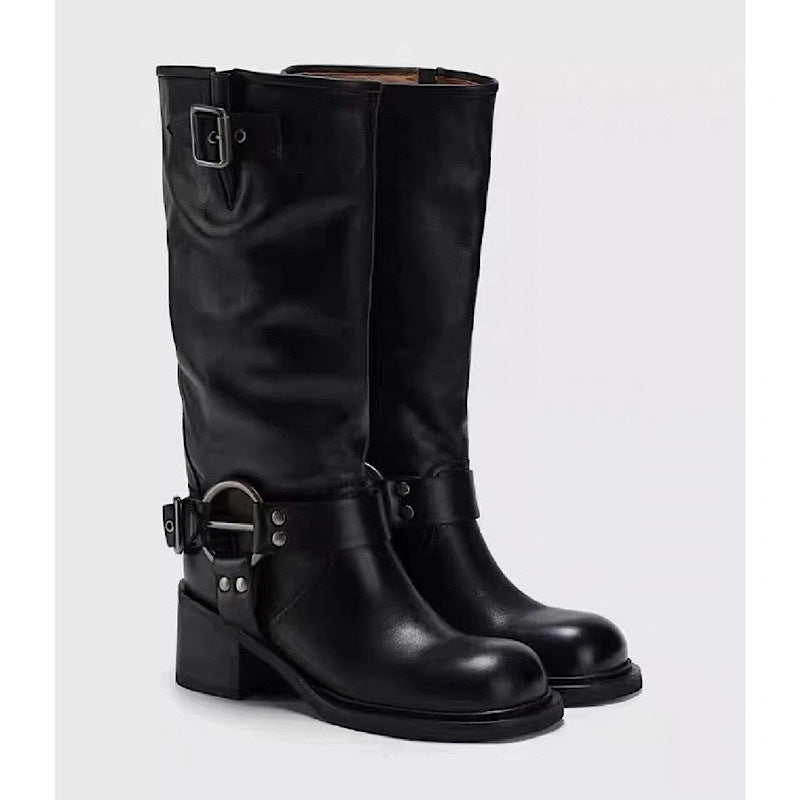 Women's Style Knight Engineer Wide Tube Slimming Modified Leg Women's Leather Boots