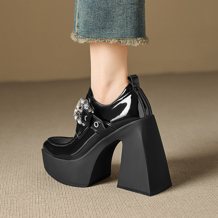 Women's Mouth Pumps Black Platform Thick Bottom Pointed Women's Fashion Shoes