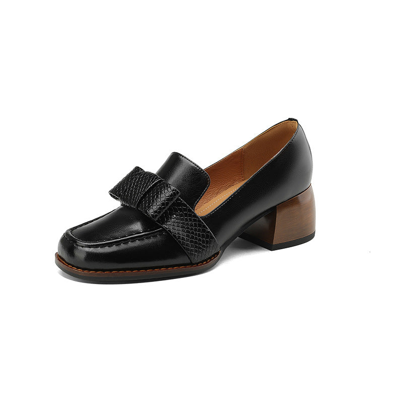 Bowknot Elegant Square Toe Solid Color Mid Single-layer Women's Fashion Shoes