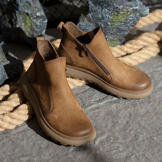 Men's Cowhide Retro Fashion Martin Fleece-lined Warm Men's Leather Boots