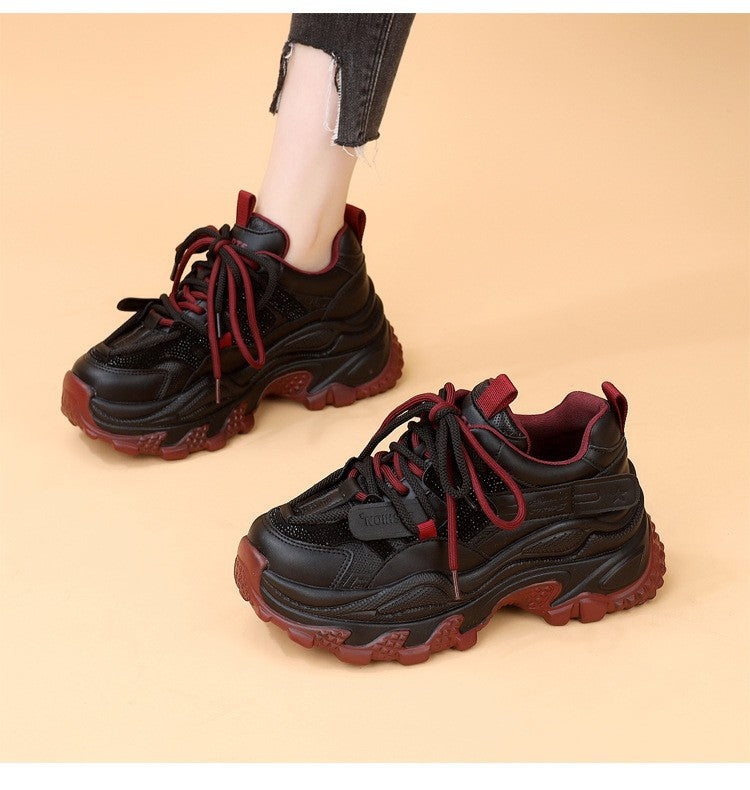 Women's Authentic Rhinestones Platform Dad Fleece-lined Small Women's Sports Shoes