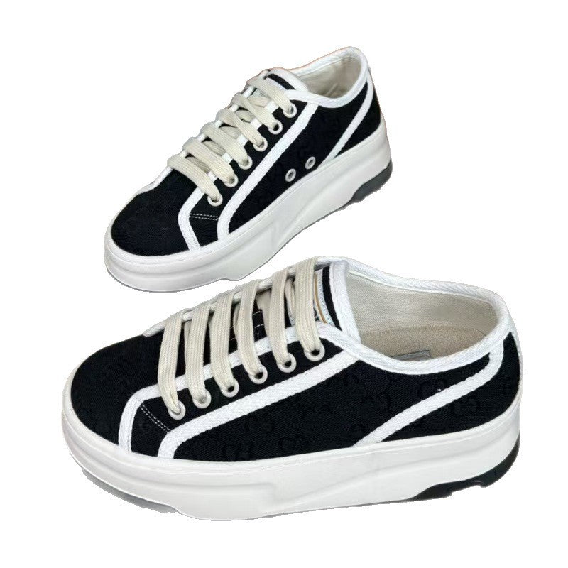 Platform Heightened Vintage Embroidered Board Fashion Canvas Shoes