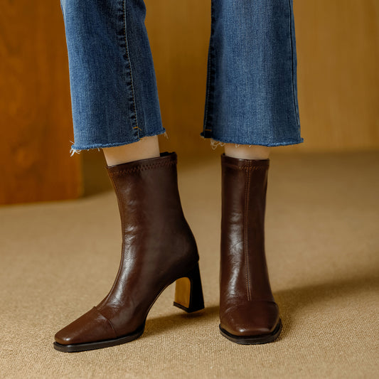 Women's Retro Chelsea Booties High Back Zipper Stretch Women's Leather Boots