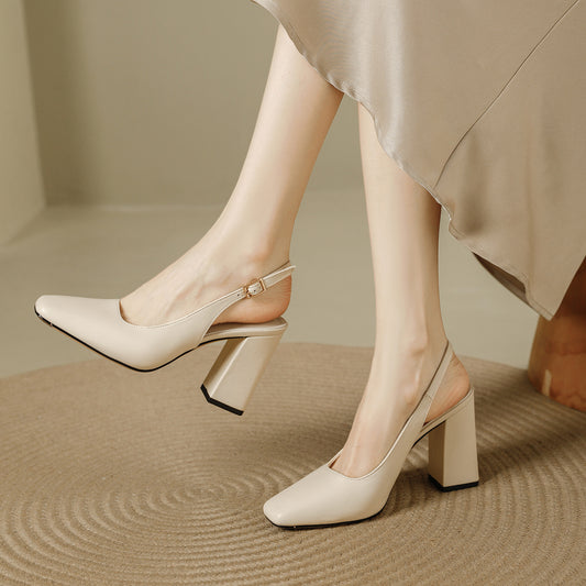 Women's Chunky Closed Toe Dress Temperamental Minority Simple Back Empty Low-cut Women's Fashion Shoes