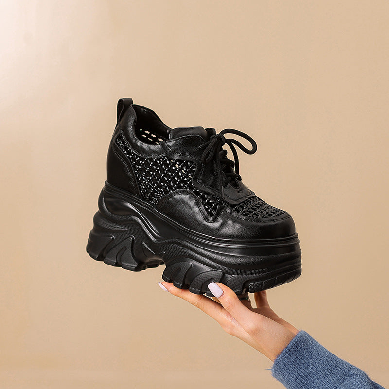 Women's Increasing Insole Woven Hollowed Platform Mesh Pumps Heels