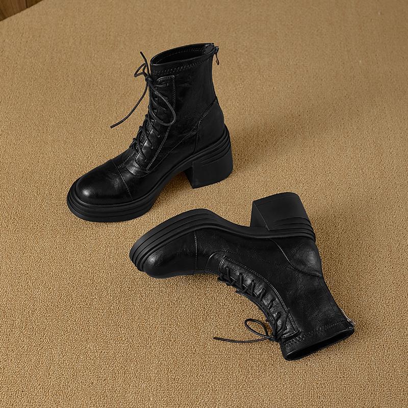 Thick Skinny Back Zip Platform Stretch Stitching Ankle Heels