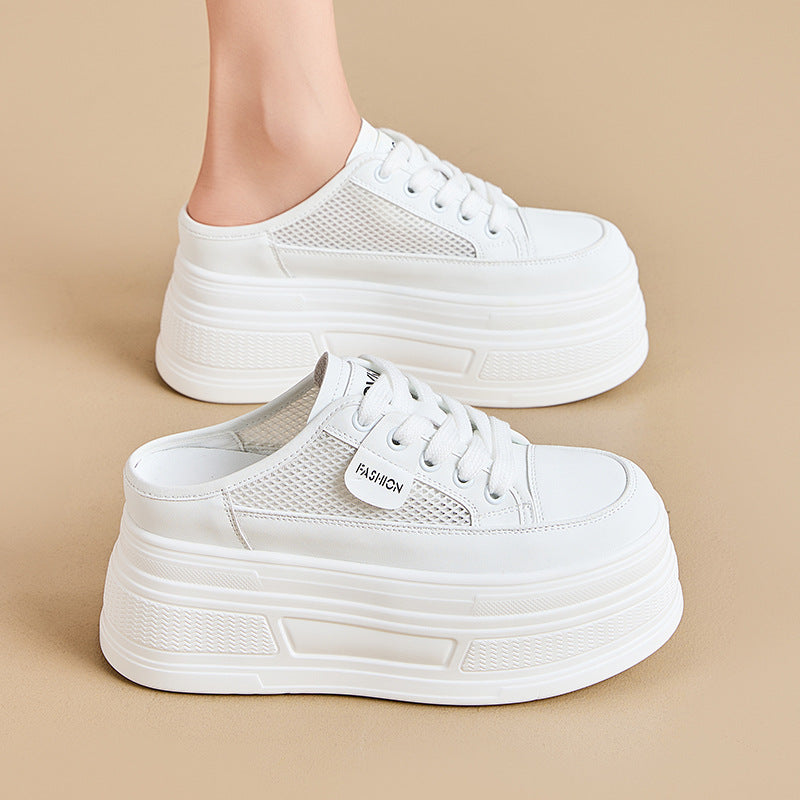 Women's Thick Bottom Platform Leisure White Breathable Skateboard Solid Women's Casual Shoes