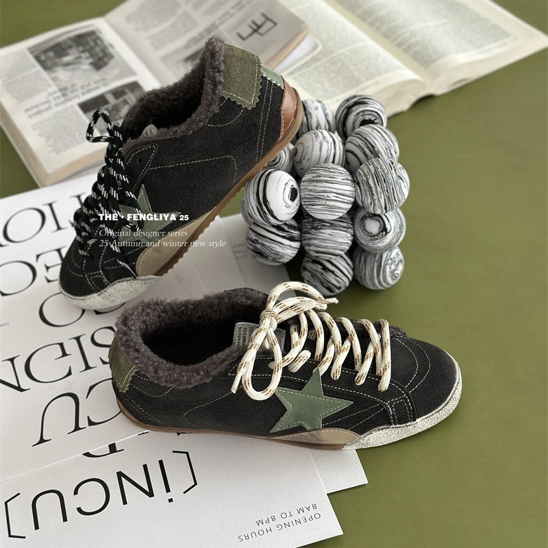 Women's Fleece-lined German Training Board Winter Warm Retro Women's Casual Shoes
