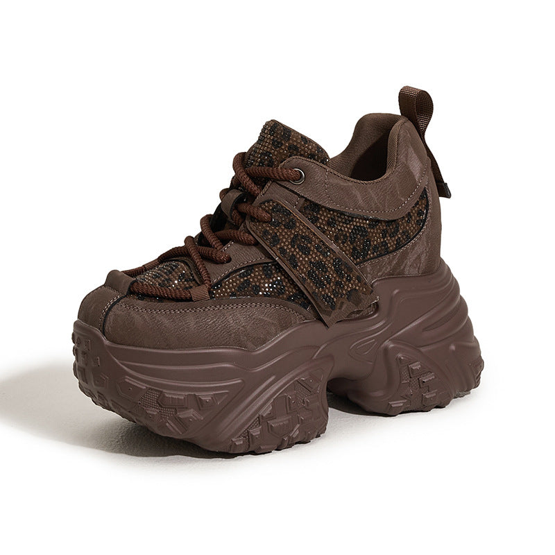Women's Dad Fashionable Leopard Print Diamond Height Increasing Men's Shoes