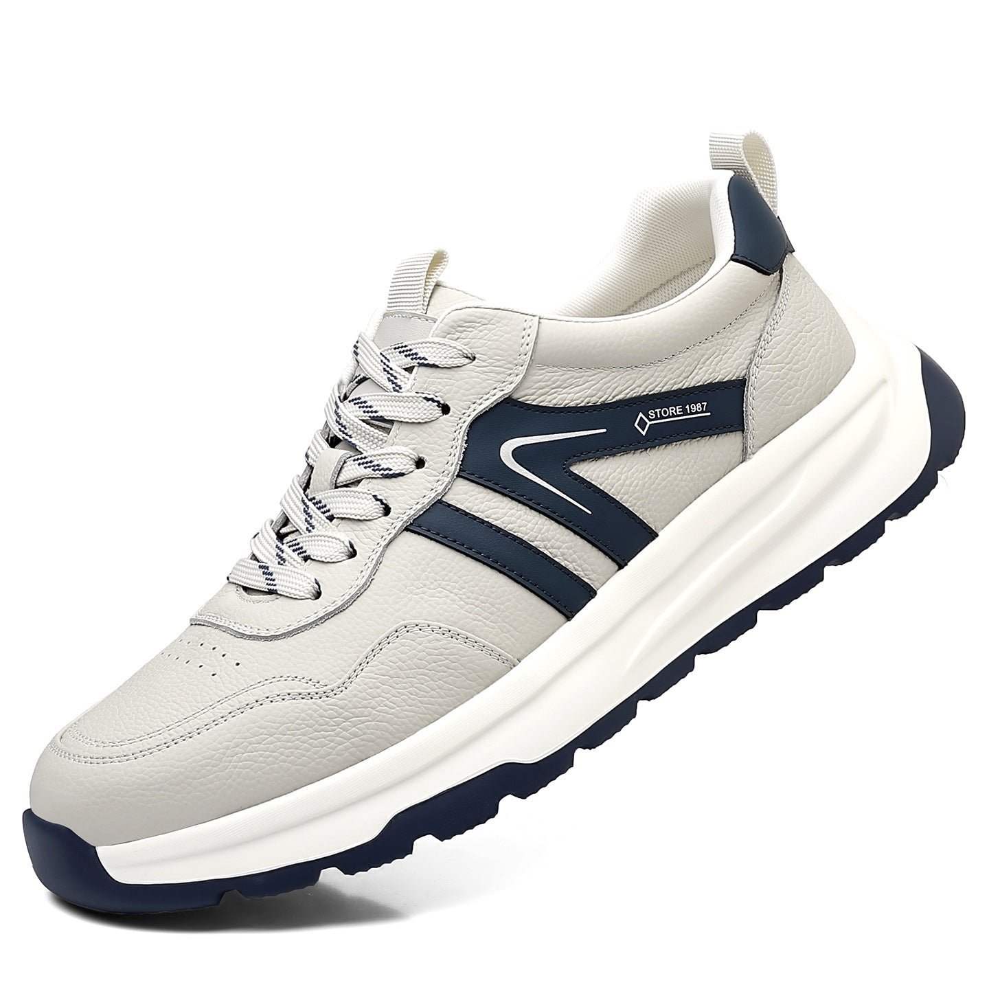 Men's Top Layer Cowhide Korean Style White Flat Lightweight Breathable Casual Shoes