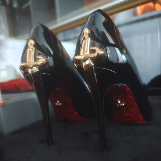 Women's Not Tired Feet Genuine Printed Red Bottom Pointed Dagger High-grade Women's Shoes