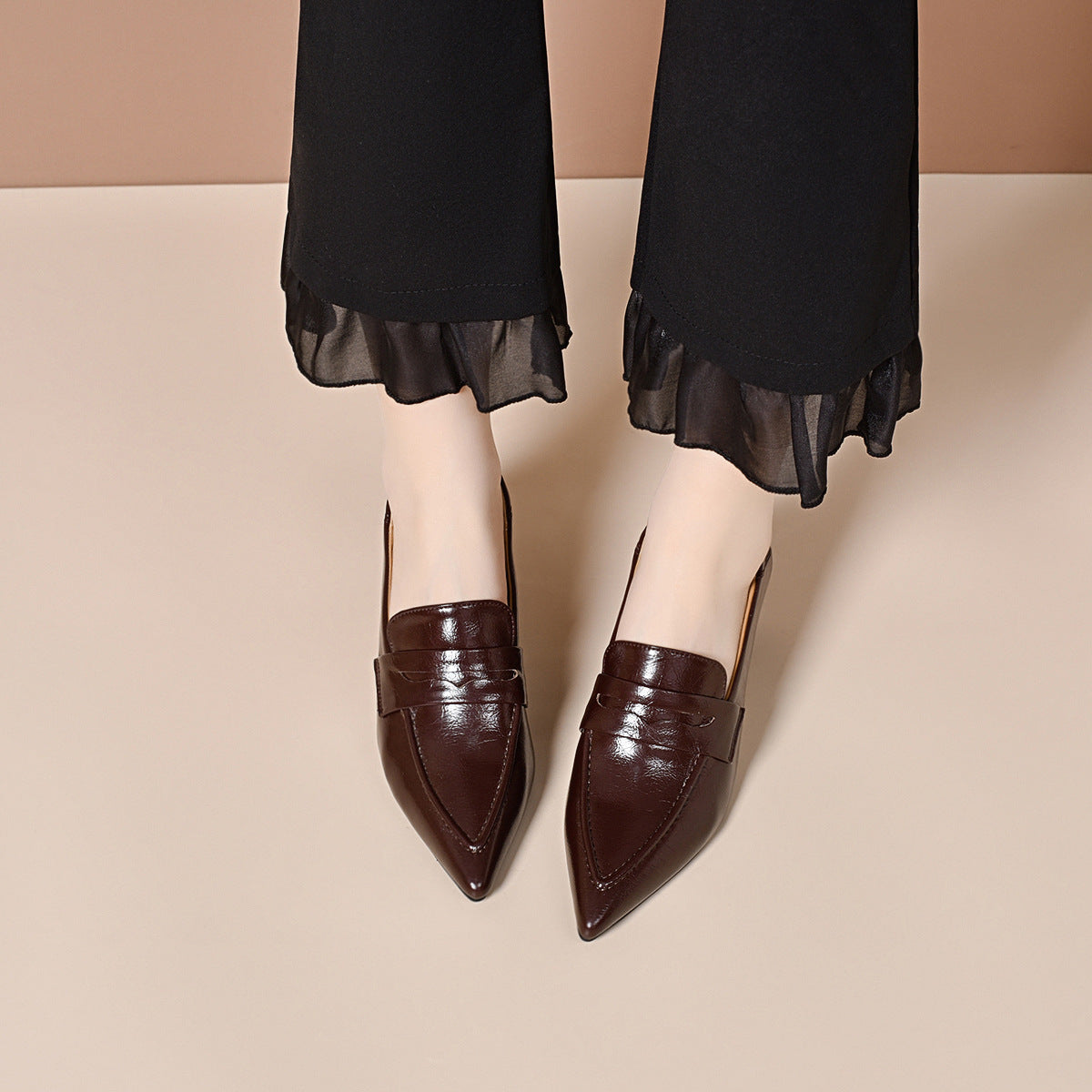 Women's Pointed High British Style Low-cut Slip-on Pumps French Women's Fashion Shoes