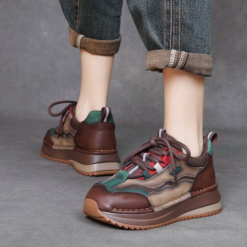 Women's Layer Cowhide Wedge Dad Comfortable Soft Sports Casual Shoes