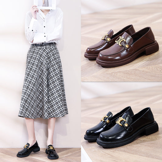 Women's Spring British Style Retro Pumps Genuine Preppy Men's Shoes