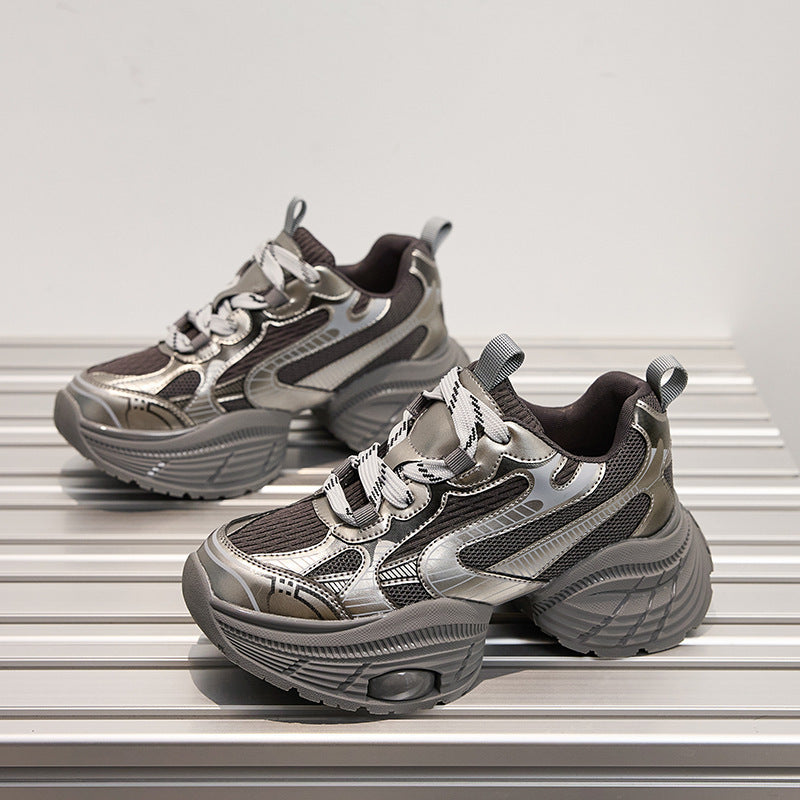 Women's Size Platform Sier Fashion Clunky Height Increasing Sneakers