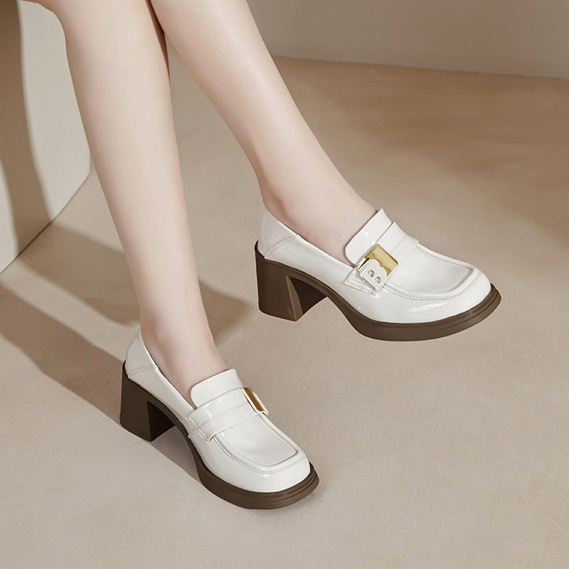 Patent Chunky Pumps Female Square Toe Slip-on Women's Fashion Shoes