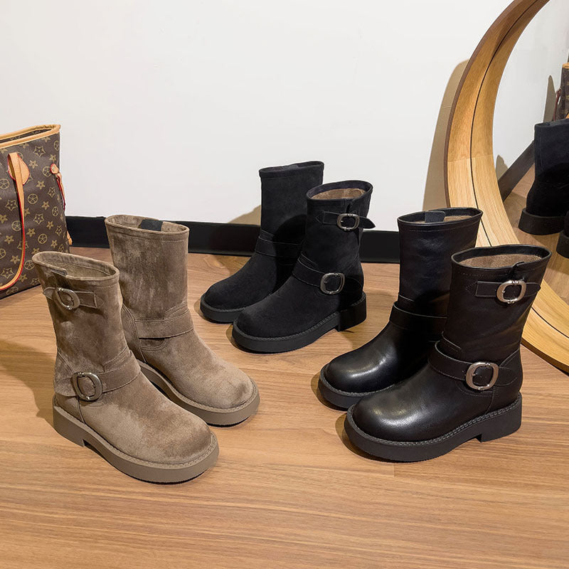Women's Increasing Martin Retro Metal Buckle Round Head Boots