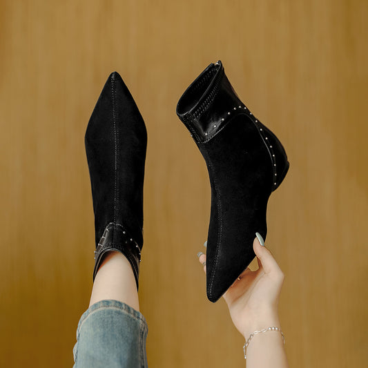 Women's Pointed Toe Suede Inner Height Increasing Stitching Comfortable Back Boots