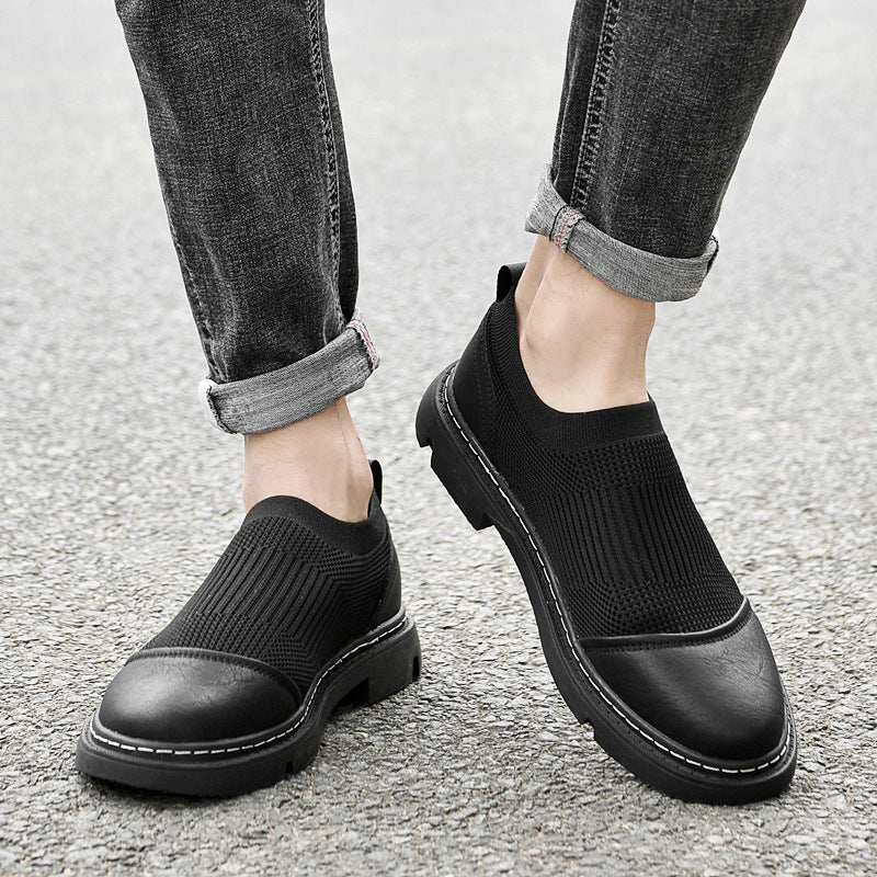 Rubber Korean Style Cowhide Round Toe Men's Casual Shoes