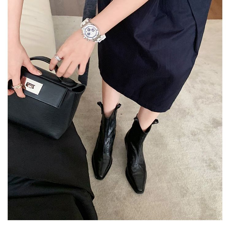Women's London Holiday Fashionable Pointed Toe V-shaped Mouth Slimming Women's Leather Boots