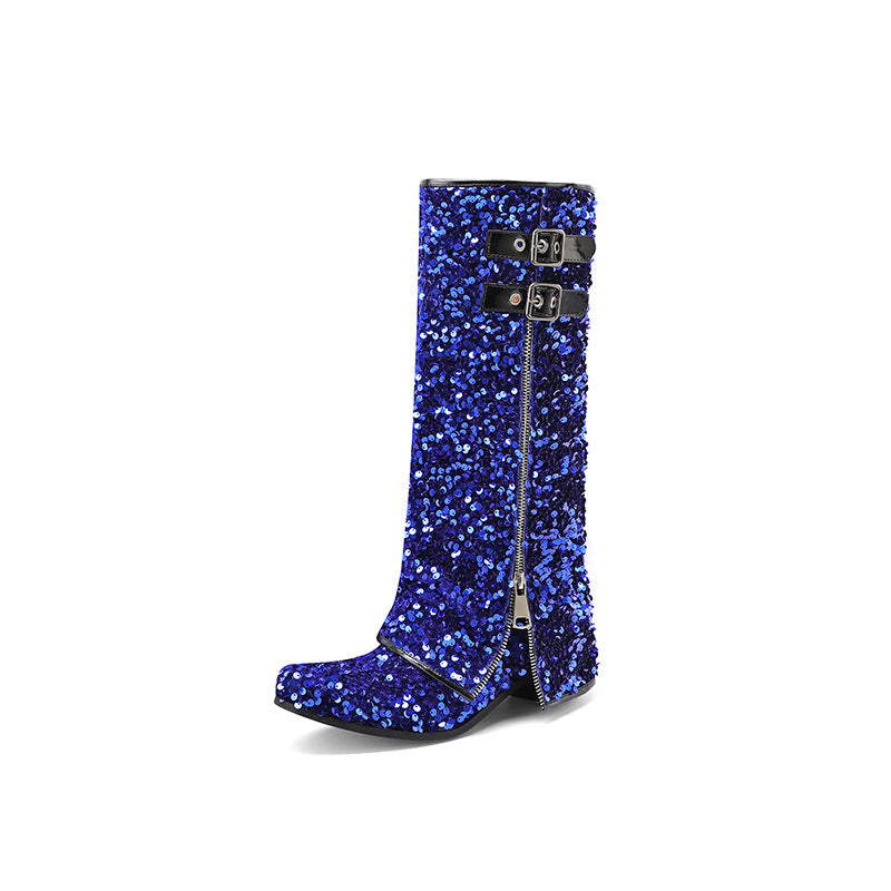 Women's Sequined Zipper Assorted Colors Low High Women's Leather Boots