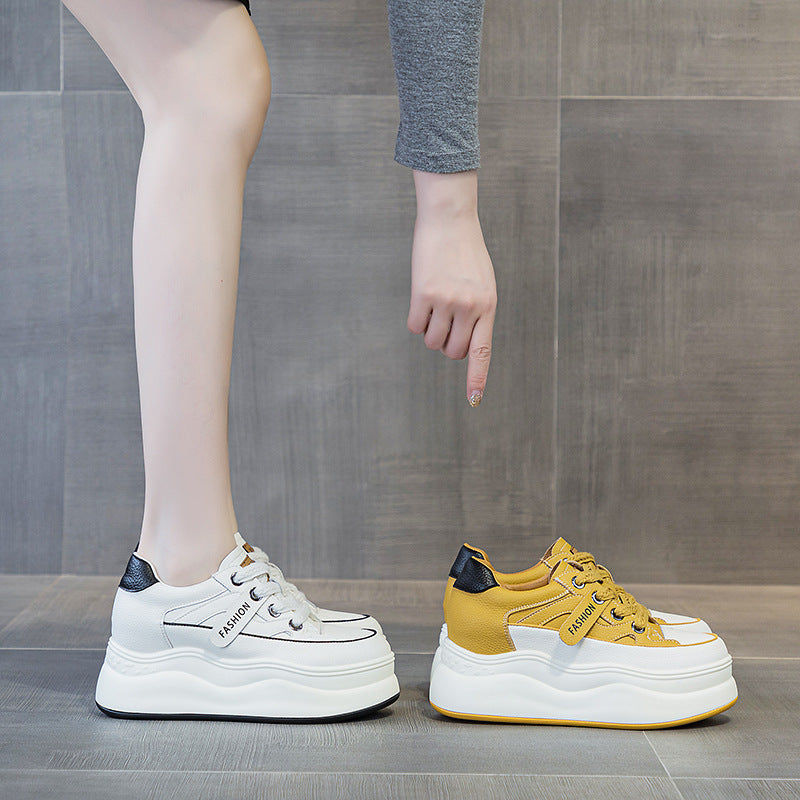 Women's Platform Height Increasing Insole Pumps White Heels