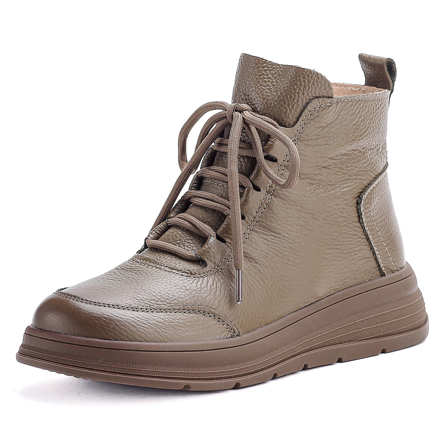 Women's Retro Lace Up Short Wedge Platform Round Head Boots