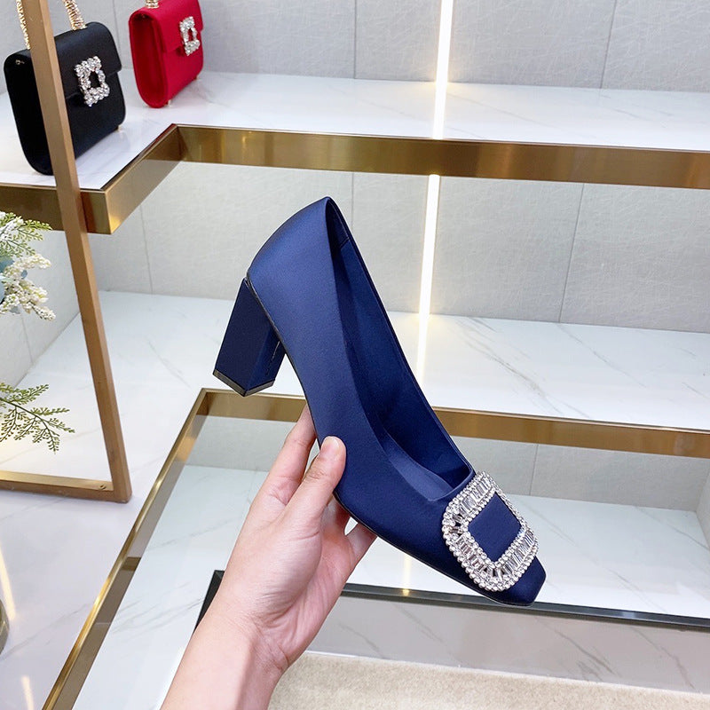 Women's Buckle Satin High Shallow Mouth Temperament Women's Fashion Shoes