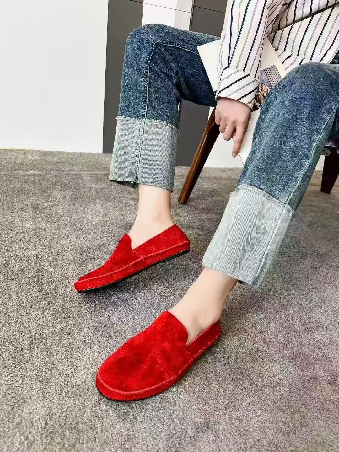 Women's Preface Fan First Layer Cowhide Flat One Pedal Women's Casual Shoes