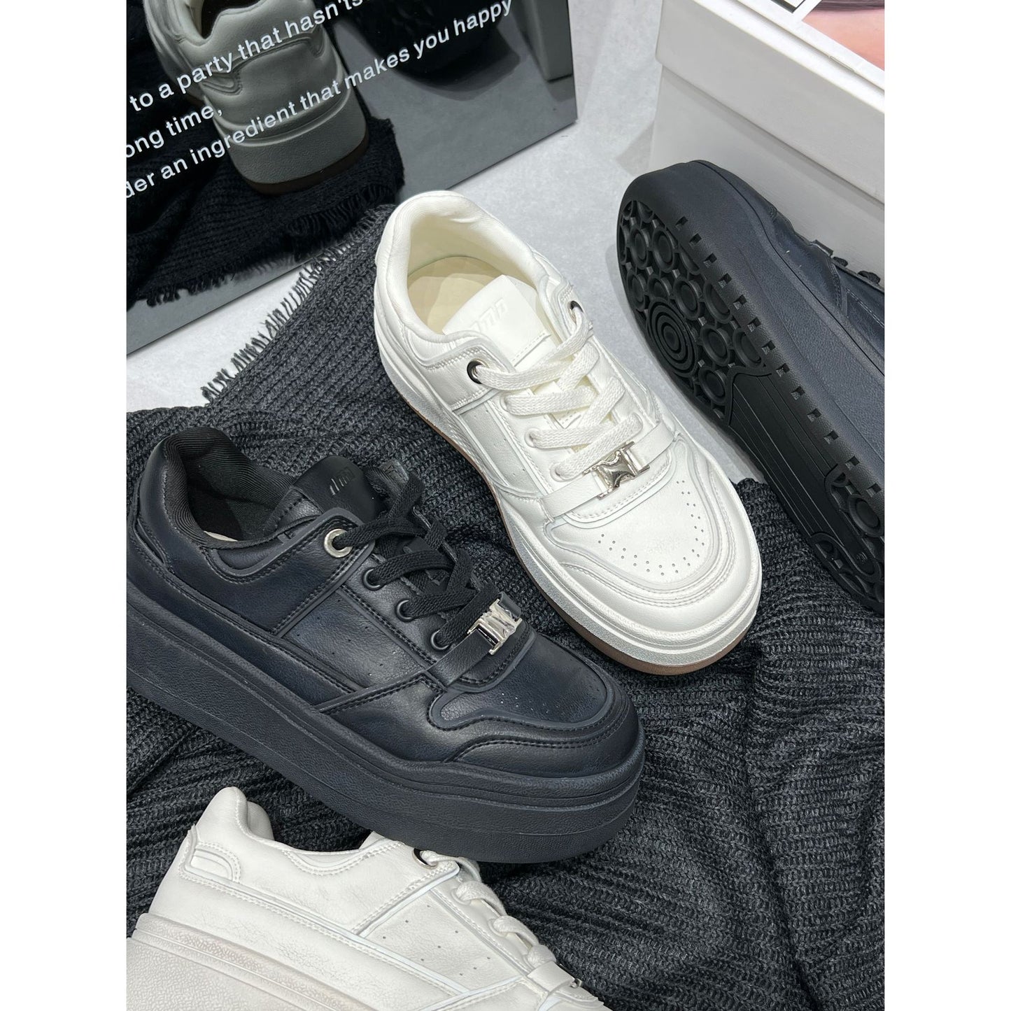 Women's One Mien Old Genuine Thick Sole Height Increasing White Skate Sports Casual Shoes
