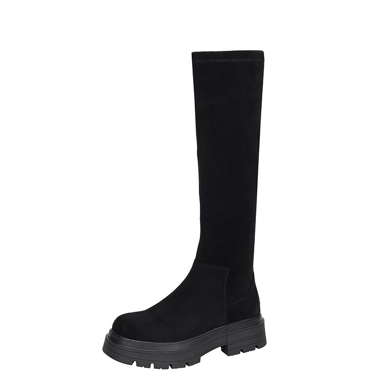 Suede Stretch Skinny Below The Knee Long Women's Leather Boots