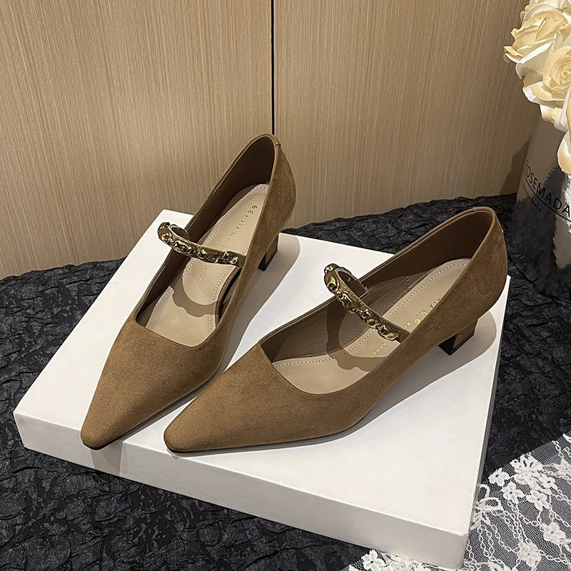Women's Square Toe Temperament High Chunky Mid Not Tired Feet Women's Fashion Shoes