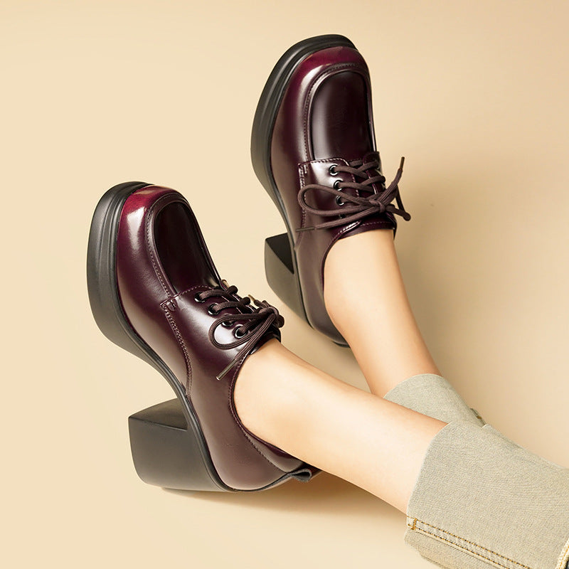 Women's Autumn Platform High Waterproof Genuine Bright British Women's Fashion Shoes